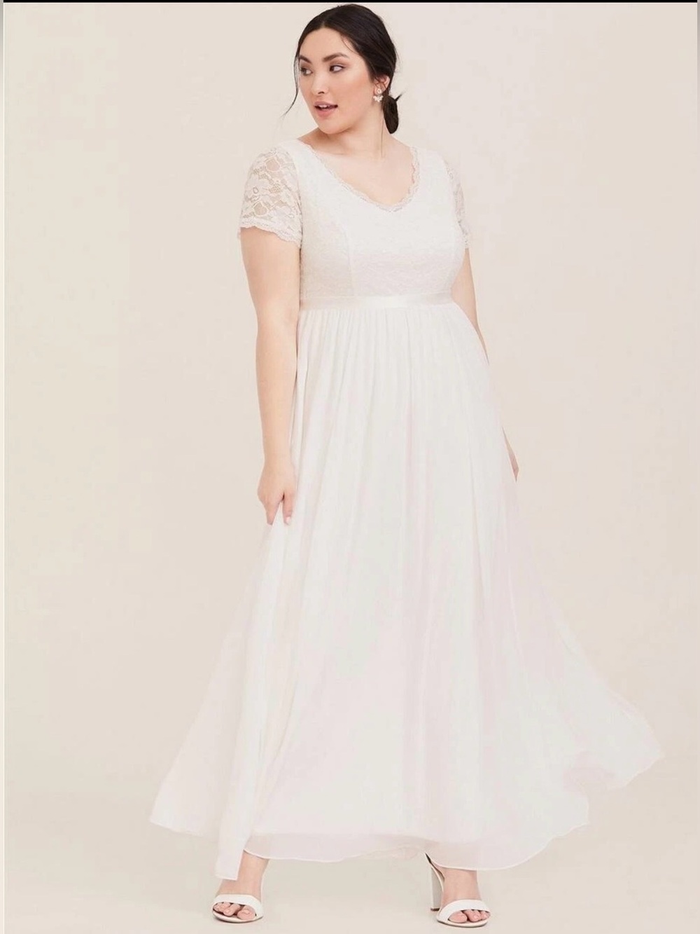 Special Occasion Ivory Sequin Lace & Chiffon Formal Gown